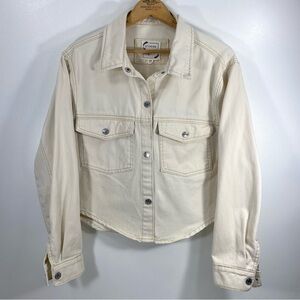 Stoosh Vintage Denim Cream Cropped Western Style Jean Shirt Jacket Shacket M
